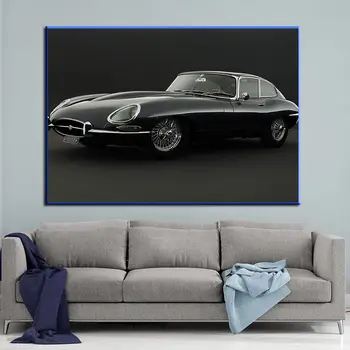  Jaguar E-Type Čierne Auto Retro Sportcars Plagáty Plátno, Vytlačí Wall Art Obrazy pre Domova Obývacia Izba Dekorácie bez rámu