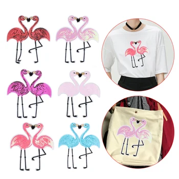  1Pcs 2019 Flamingo Sequin Patch Nášivka Výšivky Na Odev Sveter T-shirt Sew-Na Železo-Nálepky Na DIY Oblečenie, Dekorácie