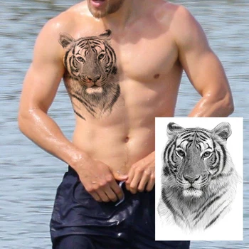  Čierna 3D lev Dočasné Tetovanie Pre Mužov, Ženy Realistické Falošné Tatoos Nálepky Nepremokavé Ceruzka, Náčrt, Vlk Tetovanie Na Telo Umenie