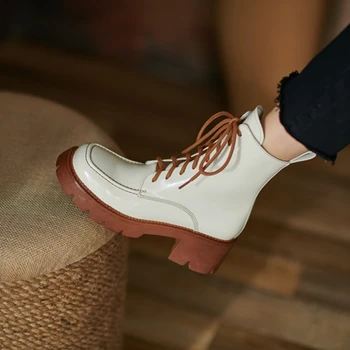  2021 Jeseň/Zima dámske Topánky Patent Kožené Topánky Ženy Platforma Topánky Kolo Prst Robustné Topánky pre Ženy, Silné Päty Ženy Topánky