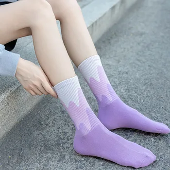 1 Pár Módnych Gradient Farba Uprostred Trubice Ponožky Cool Štýl Farebná Mozaika Zábavné Ponožky Pohodlné Bavlnené Ponožky