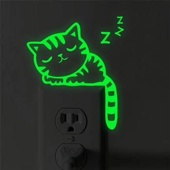  Svetelný spínač nálepky svietiť v tme kreslených mačka zvierat fluorescenčné nálepky na stenu pre deti izby domova vinyl plagát