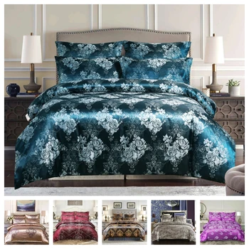  Luxusné 2 alebo 3ks posteľná bielizeň Nastaviť Kvalitné Saténové Obliečky Kryt Nastaví 1 Deka Kryt + 1/2 obliečky na Vankúše Twin Dvojitej Plnej Kráľovná Kráľ