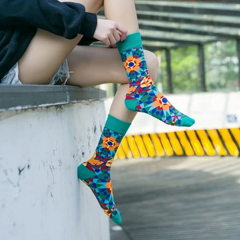  Móda Šťastný Ponožky Britský Štýl Farebné Geometrické Tlač Ponožky Hit Farba Osobnosti Pár Mužov Bavlna Calcetines Mujer