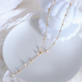  TOSOKO Nehrdzavejúcej Ocele, Šperky Perlový Náhrdelník Elegantné Strapec Clavicle Reťazca Pre Ženy BSP1089