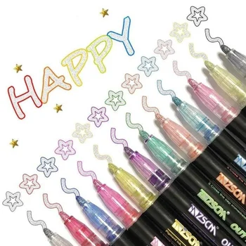  12 Farba Double Line Prehľad Art Pen Marker Pero DIY Graffiti Osnovy Marker Pero, Zvýrazňovač, Zápisník Bullet Denník Plagát Karty