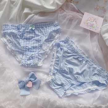  Japonský Sexy Bavlnené Nohavičky pre Ženy Kawaii Koberčeky Bezšvové Prádlo Femme Modrá Volánikmi Roztomilý Bielizeň Lolita Nohavičky Nohavičky 2021