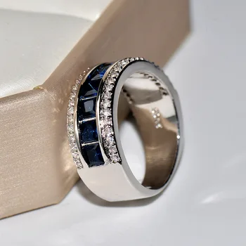  2019 Nový Modrý Zirkón Kameň Svadobné Zapojenie Kapela Prstene pre Ženy Módne Šperky S925 Strieborná Farba