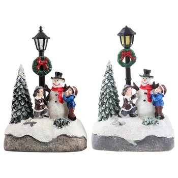  Vianočné Dediny Scény Vianočný Stromček, Snehuliak Živice Ornament s LED Svetlom Animovaný Pouličné Lampy Miniatúrna Socha-Výzdoba