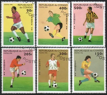  6Pcs/Set Kongo Post Pečiatky 1996 Futbal Hry Použité Post Označené Poštových Známok na Zber
