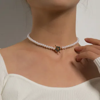  KSRA Trend Elegantné Crystal Sklenených Perličiek Reťazca Choker Náhrdelník Pre Ženy Kvet Lariat Zámok Golier Náhrdelník Šperky Strany Čaro