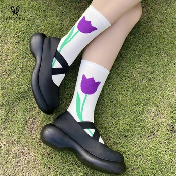  2022 nový Japonský jednoduché vyšívanie dámske ponožky priedušnej bavlny, mäkké trubice ponožky roztomilé kvety hromadu ponožky pár ponožky