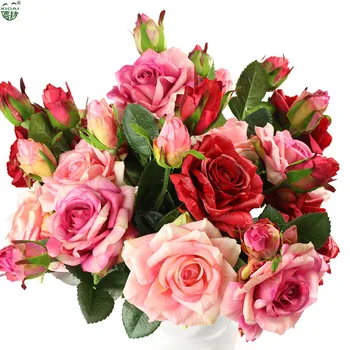  Skutočný Dotyk Ružovej Sady Kytice Latex Pokryté Hodvábne Kvet Home/Svadba/Marrige/Party Dekorácie Kvet Dekoračné Umelé Kvety