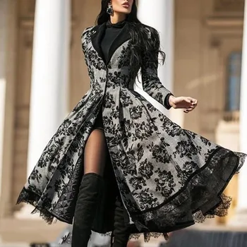  Dámske Šaty Jeseň WinterWomen je Kabát 2021 Žien jeseň zima čipky šitie bunda tenké a elegantné dlhé sukne Plus Veľkosť