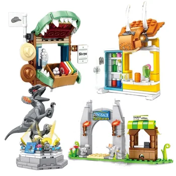  478pcs 4 v 1 Jurský Dinosaurov Mini Zábavný Park Stavebné Bloky s 4 údaje Dino Obchody Svete Tehly Hračky Pre Deti,