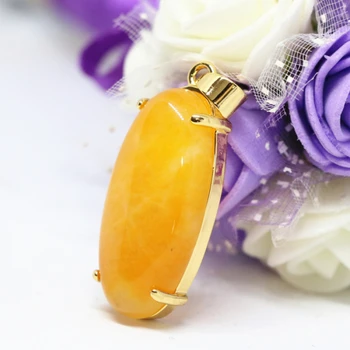  Nový ženy drop prívesok žlté jades kameň oválny tvar fit diy reťazca náhrdelník zlata-farebná šperky 15*30 mm B1851