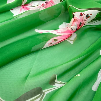  2021 Jar a v Lete Fashion Show Digitálna Tlač Zelený Kvet Šifón Oblečenie Šaty Textílie Dovolenku Štýl