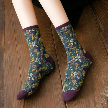  Jesenné Zimné Módne dámske Ponožky Bavlna Tlač Japonský Kawaii Roztomilé Ponožky pre Ženy Harajuku Retro Vintage Streetwear Dlhá Ponožka