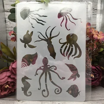 A4 29*21 cm More Octopus Korytnačka Medúzy DIY Vrstvenie Blany Maľovanie Zápisník Sfarbenie Razba Album Dekoratívne Šablóny