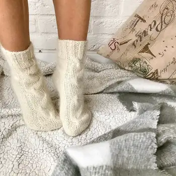  Dámske Ponožky Niť Pletené Okraj Dekoratívne Vzor Vlna Ružová, Biela, Sivá Jeseň A v Zime