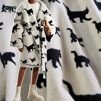  Biela čierna camel s tiger žakárové cashmere vlna pletené textílie pre zimné kabát vlnené tkaniva telas tecidos stoffen SP4443