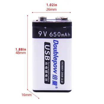  9V USB Nabíjateľné Batérie Pre Multimeter 650mAh Námestie Plné Self-kontrola poistného Ventilu Nízke samovybíjanie