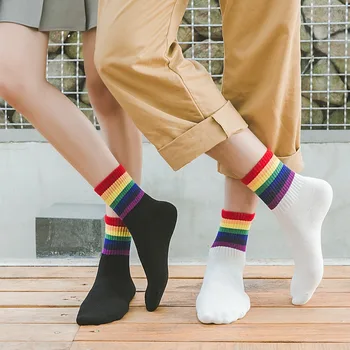  3 Páry Žien Bavlna Rainbow Šťastný Ponožky Čierne Biely Prúžok Módne Farebné Páry Bežné Krátke Ponožky Japonský Meias Ženy