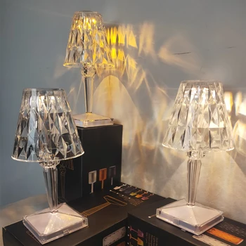  LED Diamond Crystal Stolná Lampa USB Nabíjanie Dotykový Senzor Pre Reštaurácia, Bar Dekorácie Stola Svetlá Romantické Nočné Lampy