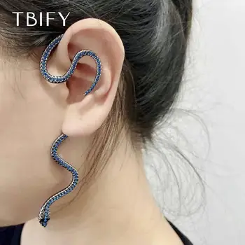  Luxusné Zábavné Falošný Piercing Black Snake Náušnice Pre Ženy Designe Drahokamu Piercing Klip na Náušnice, Módne Goth Boho Šperky