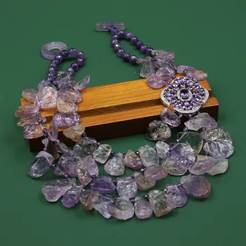  GuaiGuai Šperky Reálne Ametrine Drsné Kolo Tvárou Fialová Ametyst Náhrdelník Crystal CZ Pripraviť Konektor Ručné Pre Ženy