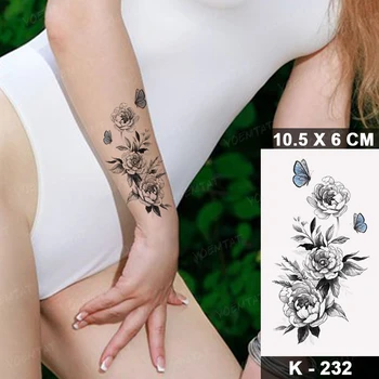  Nepremokavé Dočasné Tetovanie Nálepky Lady Pás Ruže, Pivónia Kvet Mesiac Black Flash Tetovanie Line Realistické Body Art Tatto Mužov Dieťa