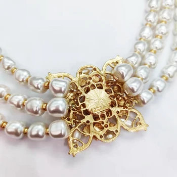  Western starožitné zlaté prehnané sladkovodné perly nové módne retro náhrdelník dámske luxusné šperky