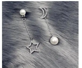  Móda mesiac kórejský Farebný Kameň star Srdca Náušnice Pre Dievča Zliatiny Kruh, Hviezda Prívesok Asymetrie Earings Módne Šperky