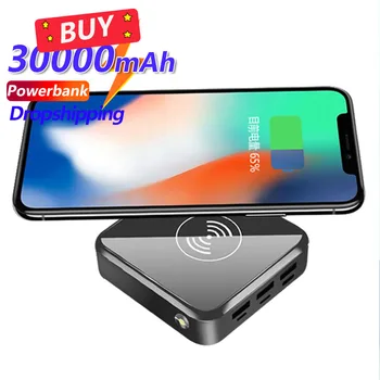  Mini QI Bezdrôtový 30000mAh Power Bank Digitálny Displej s 3USB Portu Môžete Rýchlo Nabiť Externú Batériu pre IPhone Xiao Samaug