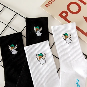  2021 Lete Nové Trendy Ponožky Golf Série Little Angel Vytlačené Čierne Biele Ponožky Japonský Jednoduché Muži Ženy Ponožky Drop Shipping