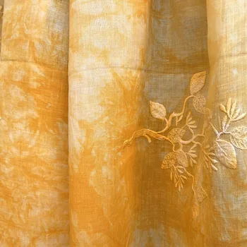  Vysoko kvalitný čistý ramie tissu žltú hand-made farba tie dye textílie Ručné šaty DIY headdress hodvábna šatka tkaniny
