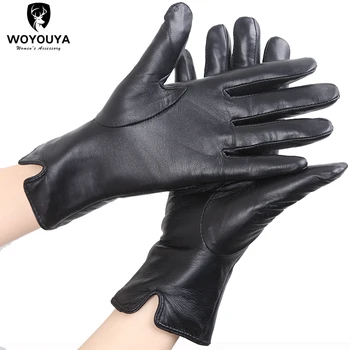  Móda High-end kožené rukavice ženy Čierny z ovčej dámske rukavice,Zahustenie Udržať teplé zimné rukavice ženy-0719