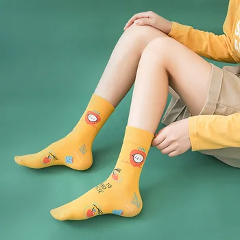 OMEA Žltá Legrační Karikatúra Ponožky Ženy Veľkoobchod Mreže MiddleTube Bavlna Harajuku Roztomilé Modré Členkové Ponožky Japonský Fashion Dievčatá