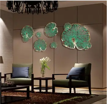  Čínsky Kovaného Železa Green Lotus Leaf Dekorácie Prívesok Reštaurácia Stene Visí Remesiel Domov Obývacie Steny Nálepky Nástenná Maľba