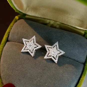  Roztomilý Strieborná Farba Star Stud Náušnice s Bling Zirkón Kameň pre Ženy Módne Šperky kórejský Náušnice 2021 Nové