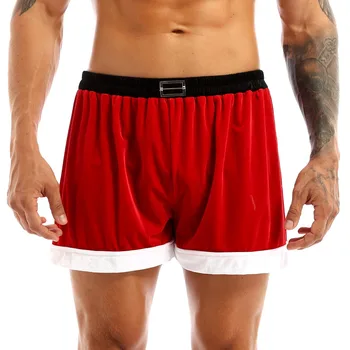  Červené Pánske Flanelové Vianoce, Santa Claus Boxerky Sexy Bielizeň Vianočné Santa Cosplay Kostýmy, Nohavičky Muž Vianočný Darček