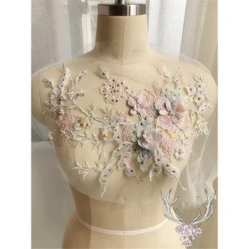  3D Korálkové Kvety Čipky Tkaniny Nášivka Výšivky Šitie Na Patche Pre Svadbu/Večerné Šaty Oblečenie Škvrny Scrapbooking