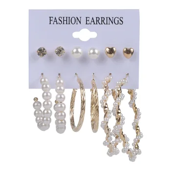  2020 Vintage Pearl Twist Veľký Kruh Náušnice Sada pre Ženy-Móda Geometrické Imitácia Crystal Pearl Náušnice Šperky