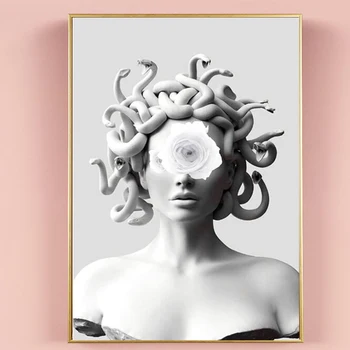  Kryt Tvár Medusa Plátno na Maľovanie Vaporwave Socha Plagáty a Vytlačí Wall Art Obraz Domáce Dekorácie Cuadros Č Rám