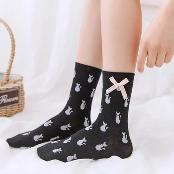  Nové Kawaii JK Mačka Japonský Lolita Sockings Bavlna Ružová Luk Všetky zápasom Radi Mäkké Zábavné Roztomilý Módne Pohodlné Dievčatá, Ženy Ponožky