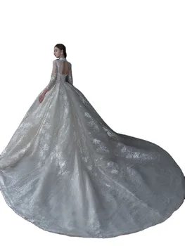  Luxusné Svadobné Biele Šaty S Dlhými Rukávmi Saudská Arábia Sequined Crystal Korálkové Sexy Ilúziu Vysokej Krku Princezná Svadobné Šaty Nové