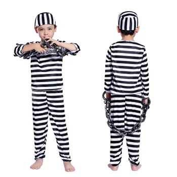  Väzenské Uniformy Halloween Cosplay Maškaráda Biele Pruhované Bavlna Dospelých Detí Rodič, Dieťa, Karneval, Party Násilia Kostým