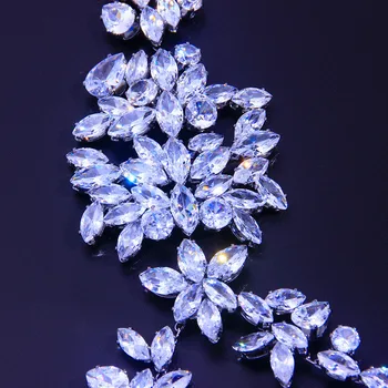  Luxusné, Ručne vyrábané Crystal Zirkón Kvetinové Svadobné Prst Prsteň Náramok pre Ženy Drahokamu Strane Reťazca Náramok Bangles Strane Šperky
