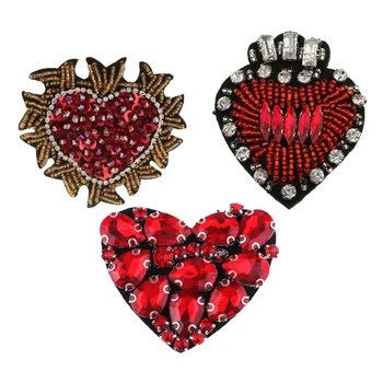  3 Kusy Korálkové Crystal Láska Srdce Odznak Nášivka Patch Šiť Na Patch DIY Šitie Príslušenstvo