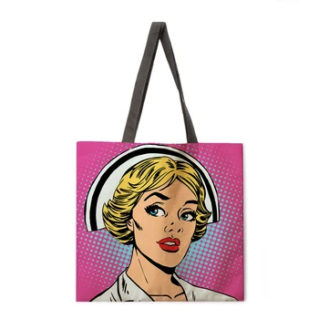  Skladacia nákupná taška, zdravotnícky personál vytlačené kabelky ženy bežné kabelky dámy ramenní taška módna taška plážová taška